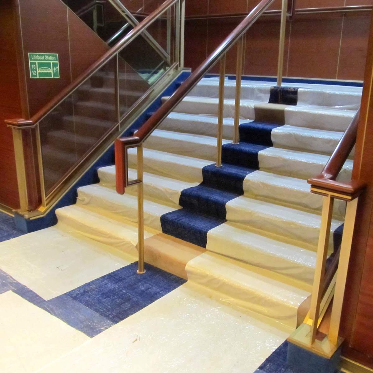 Cruise Ship Stairs Protected with Carpet Protection Film FR