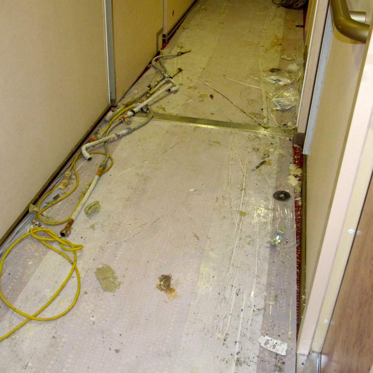 Cruise Ship Corridor Protected During Drydock with Carpet Protection Film