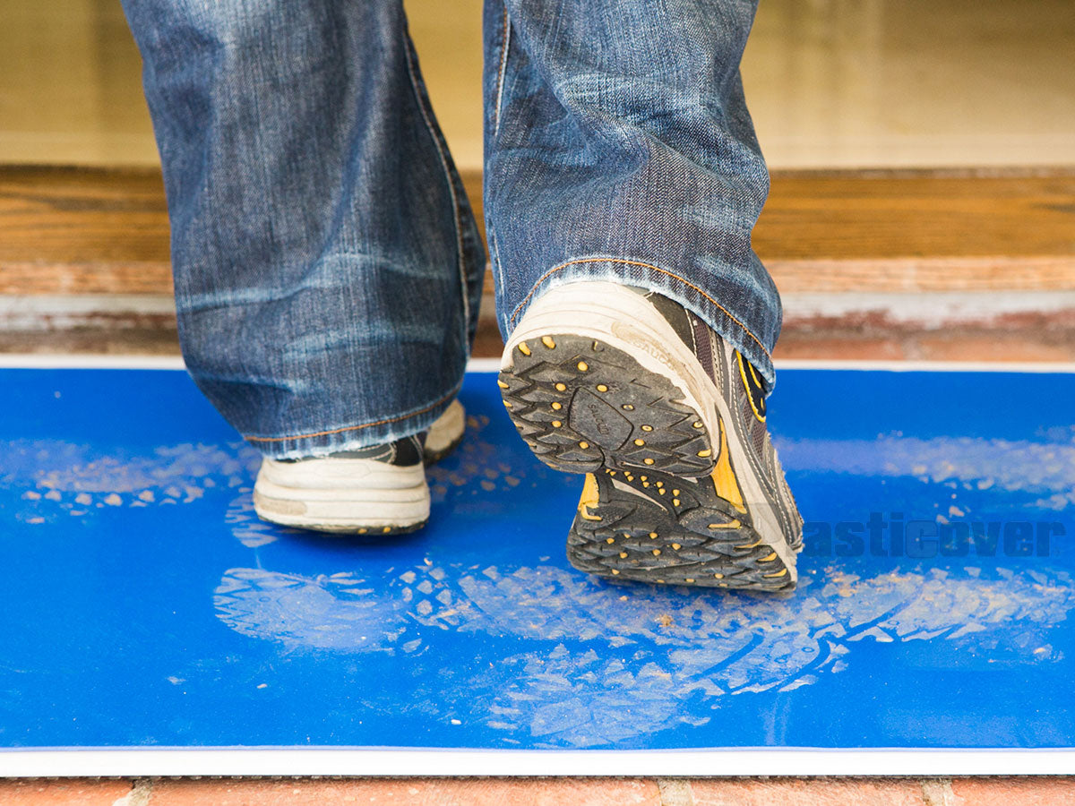Sticky mat removing dirt fromt shoes at home entrance