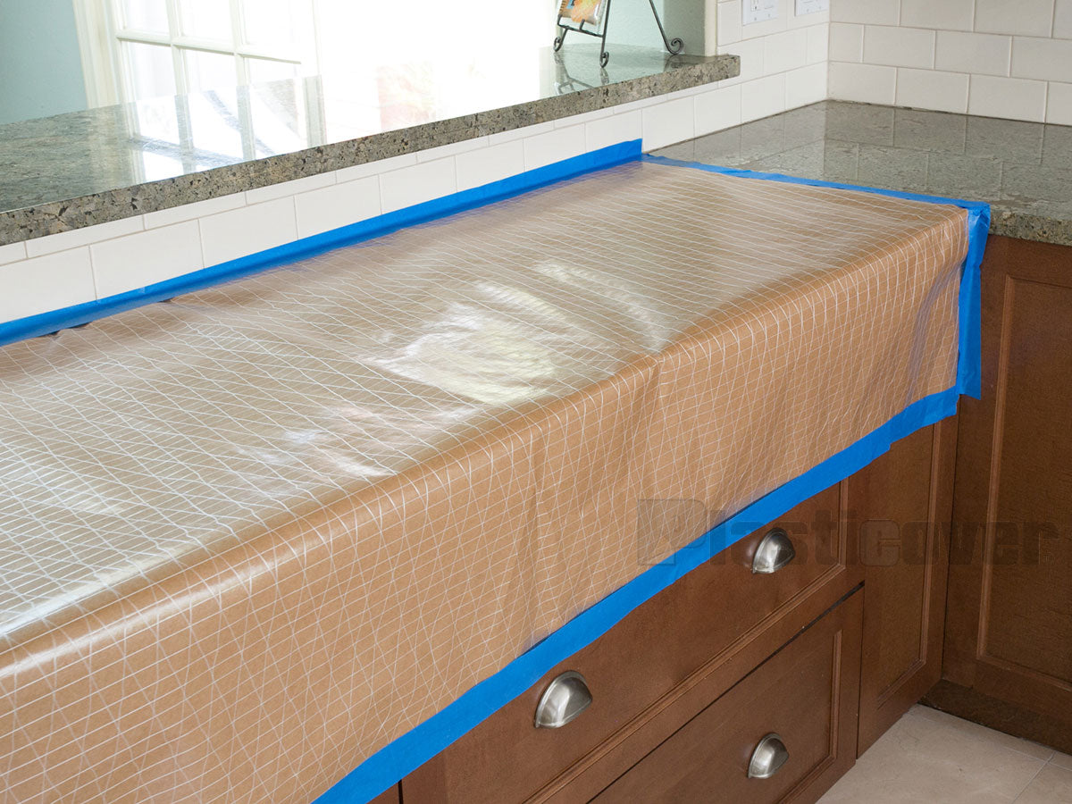 Countertop Protected by Taped Reinforced Kraft Paper