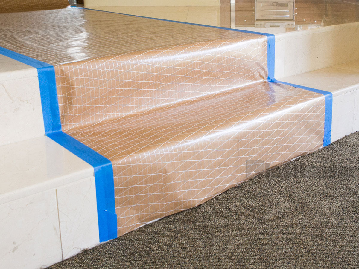 Reinforced Kraft Paper Taped to Stairs